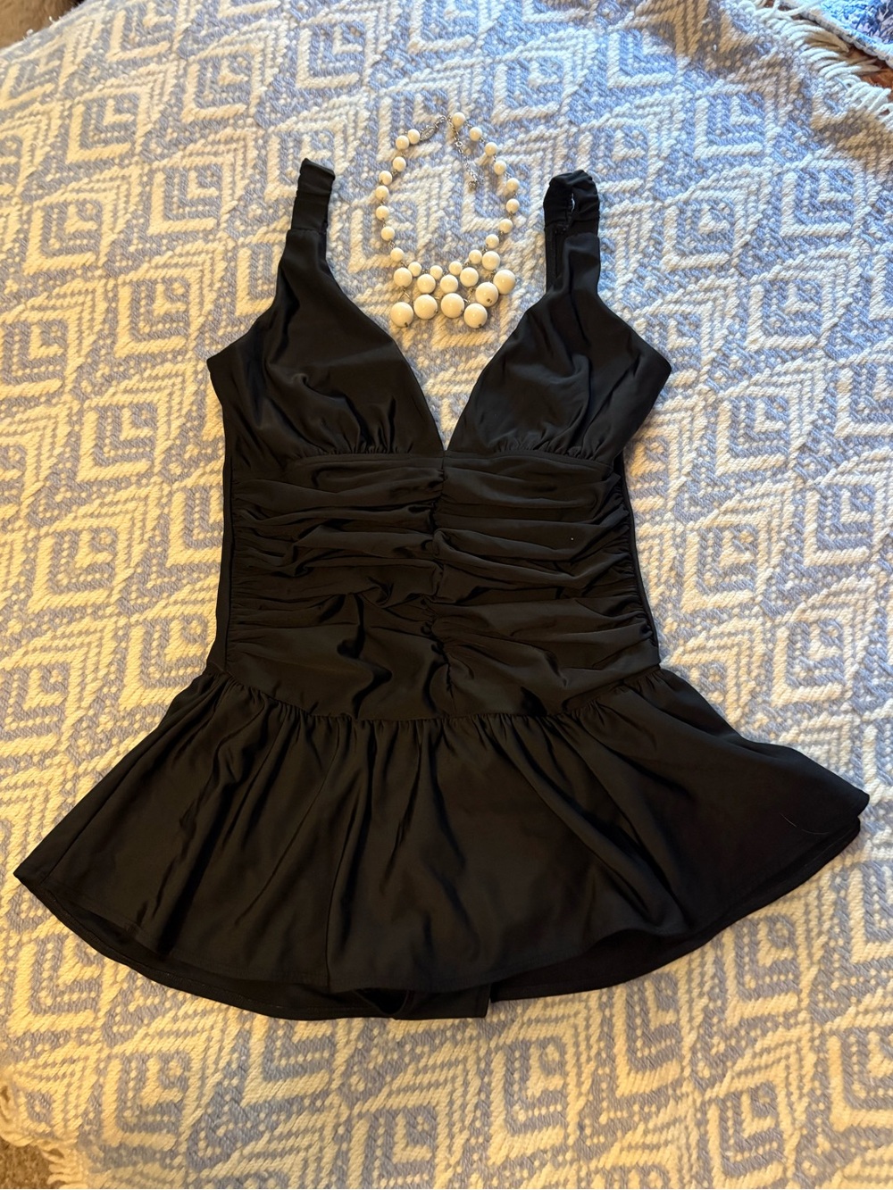 Newport News Black Ruched Peplum Swimdress